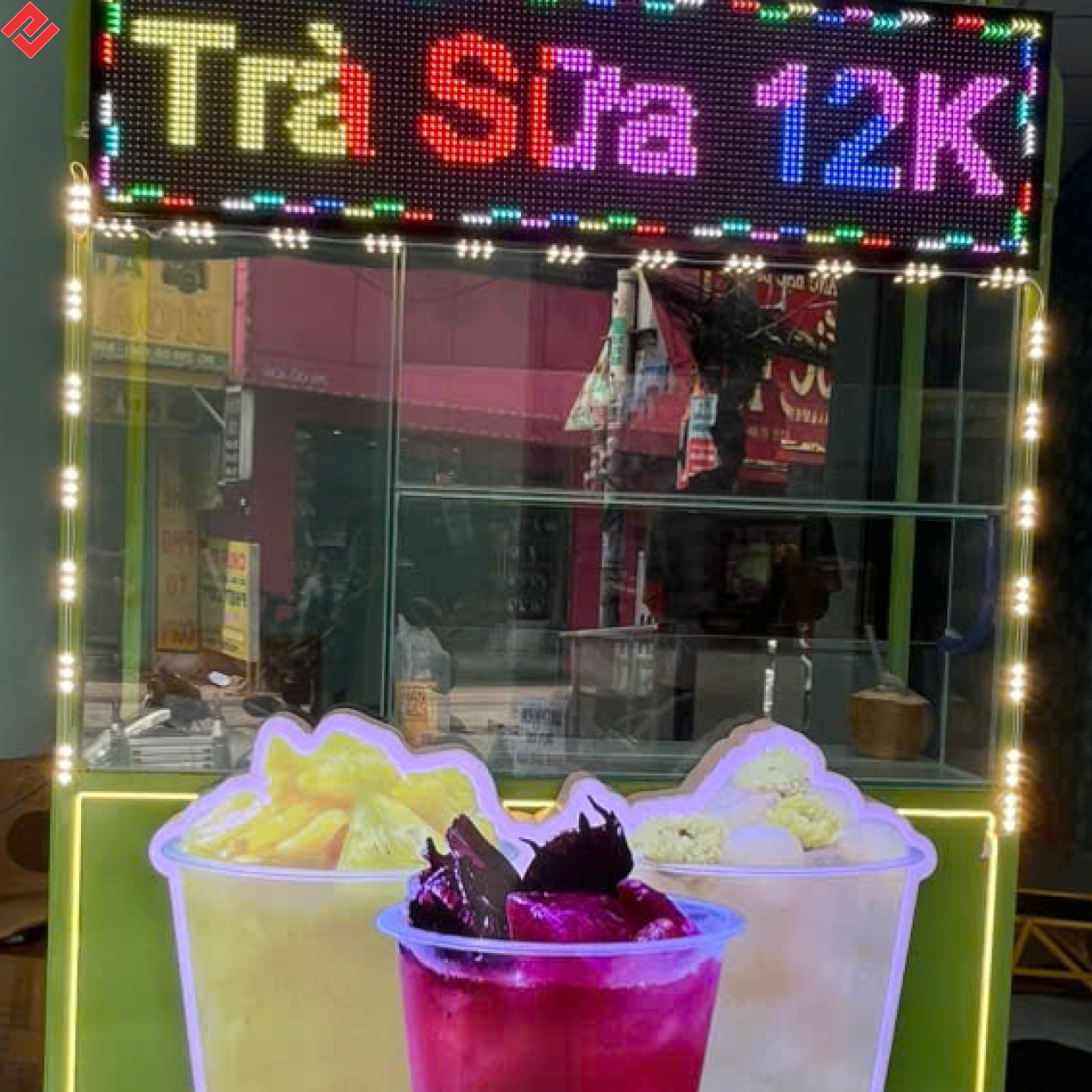 bảng led full màu và chữ nổi logo có đèn cho xe trà sữa